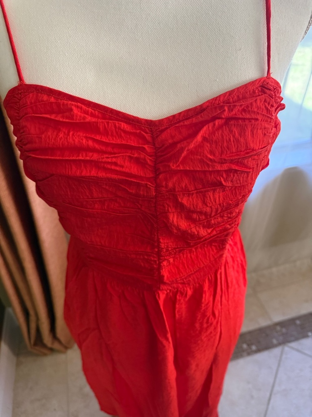 Women’s Red Ruched Spaghetti Strap Dress - Picture 5 of 6